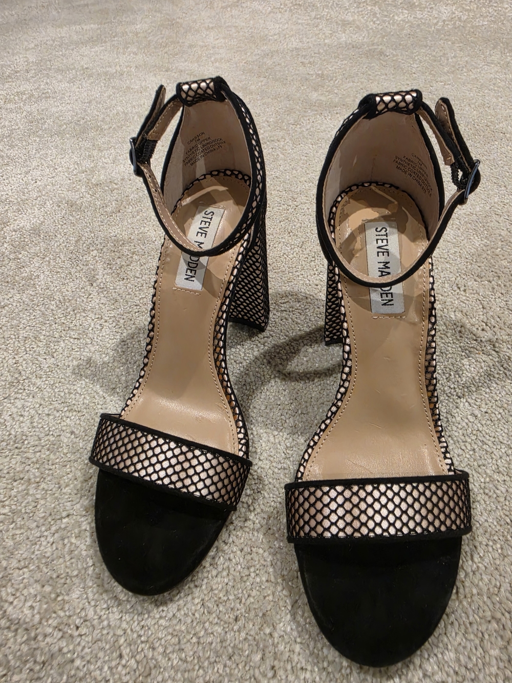 Steve Madden Carrson Black Mesh Ankle Strap Heels. Size 7